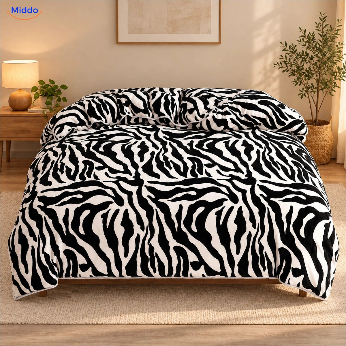 Fluwelen pluche dekbedovertrek - Zebraprint in de slaapkamer