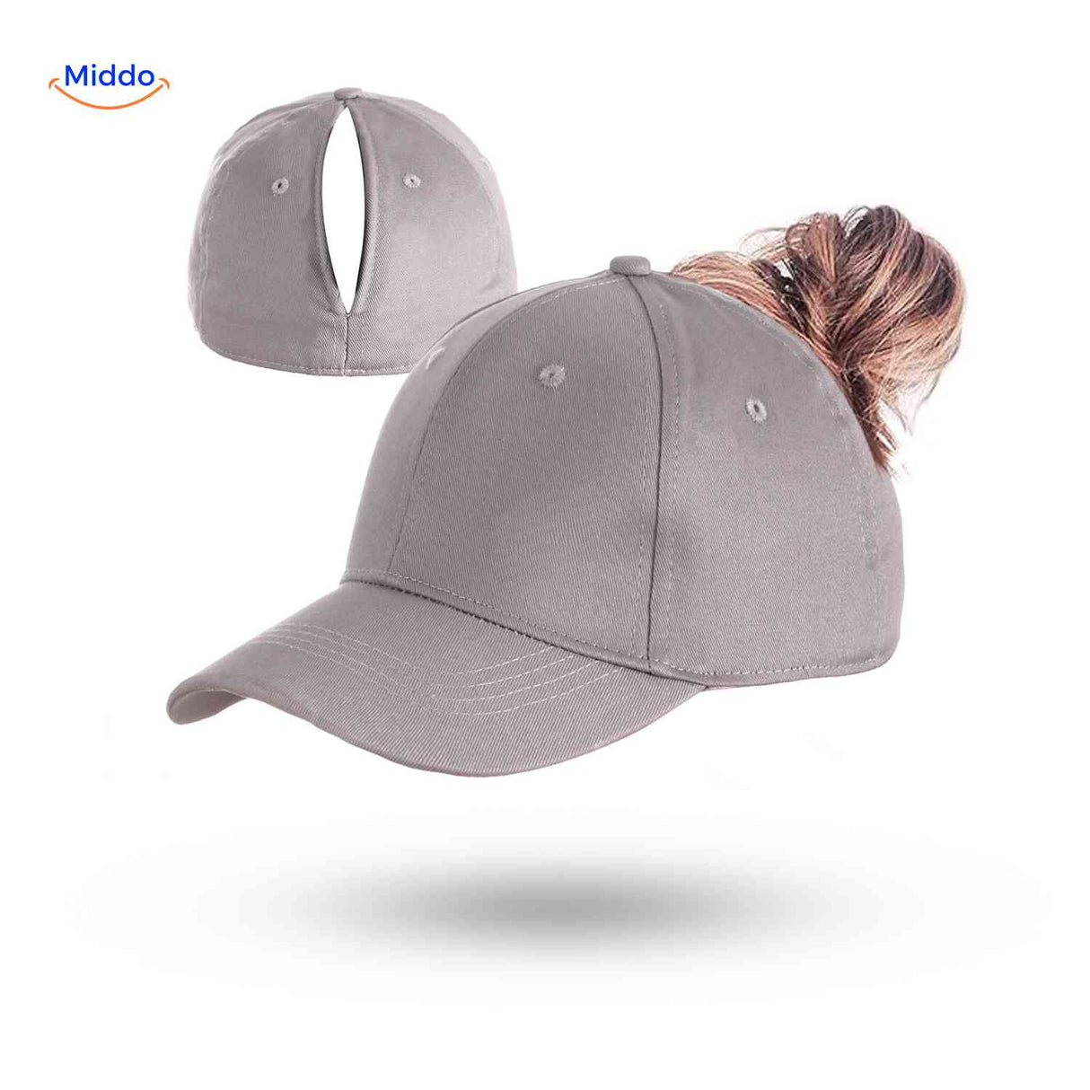 ponylite pet grijze caps met haaropening voor dames sportief en trendy www.middo.nl