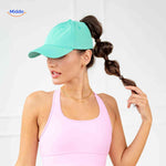 ponylite pet mintgroene damescap met hoog staartgat sportieve look www.middo.nl