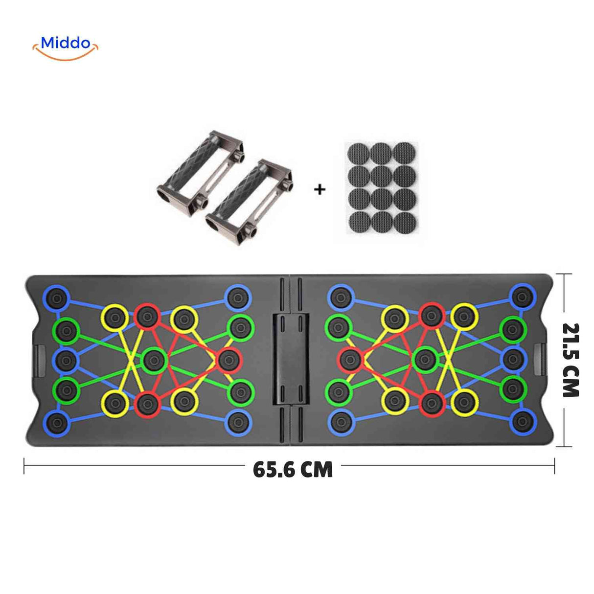 powerfit push up board met afmetingen en handgrepen www.middo.nl