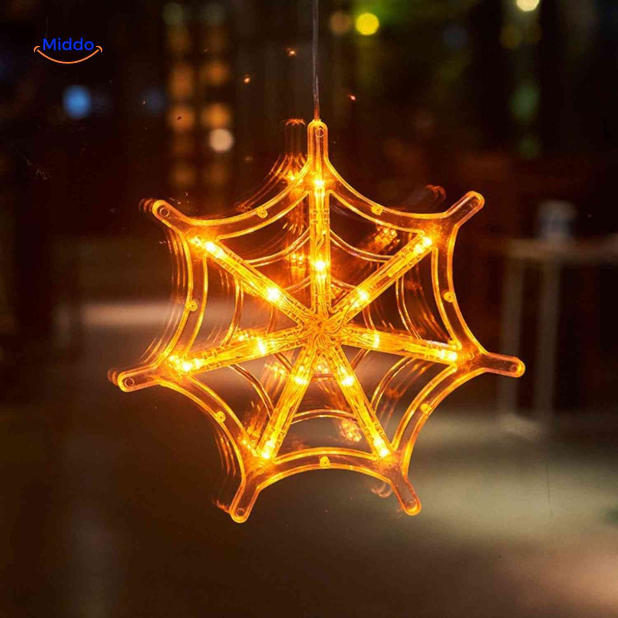 pumpkoglow lamp halloween lichtsnoer spinnenweb oranje led raamdecoratie www.middo.nl