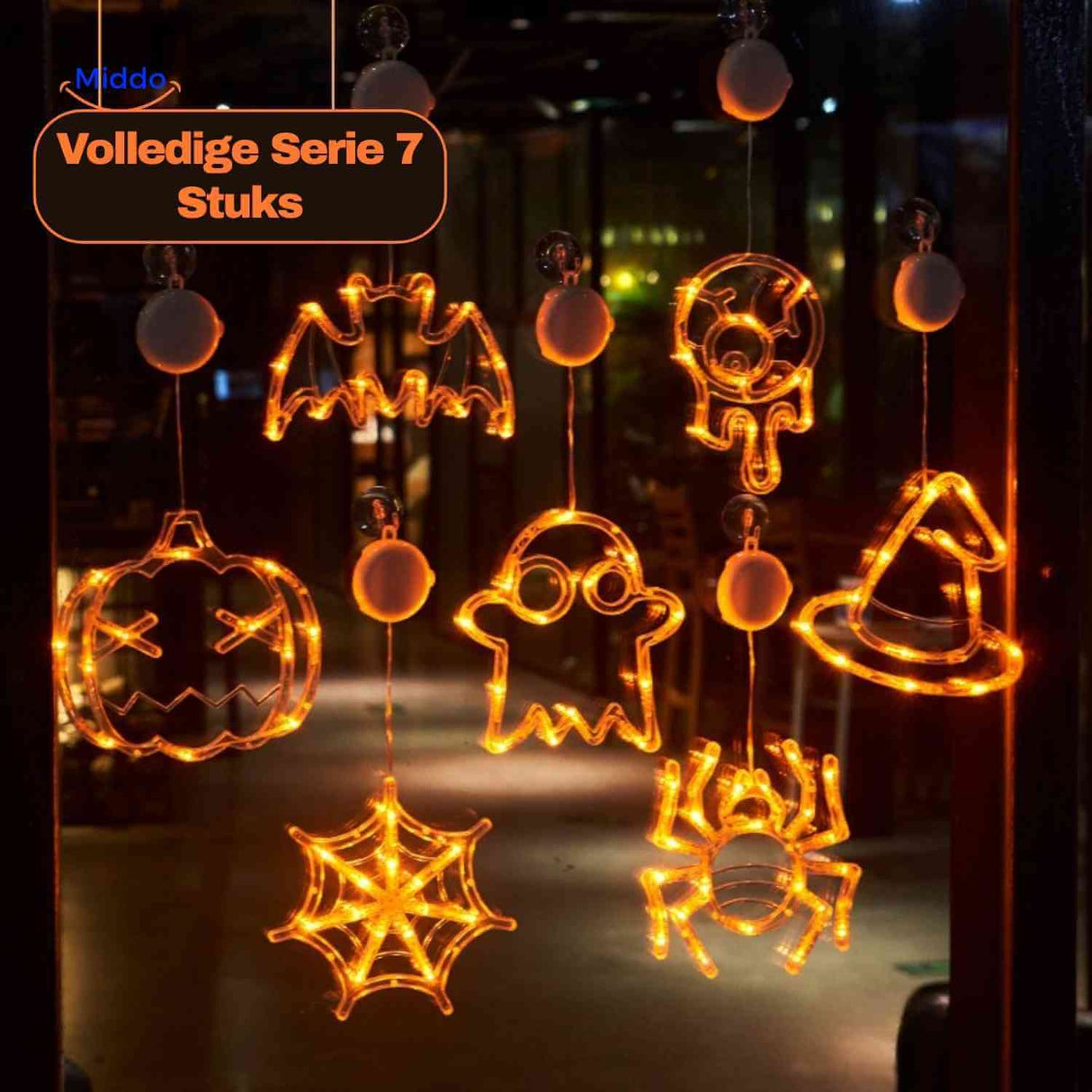 pumpkoglow lamp halloween lichtsnoer volledige set 7 stuks raamdecoratie www.middo.nl