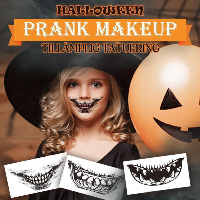 Kind met griezelige mond tattoo en Halloween pompoen