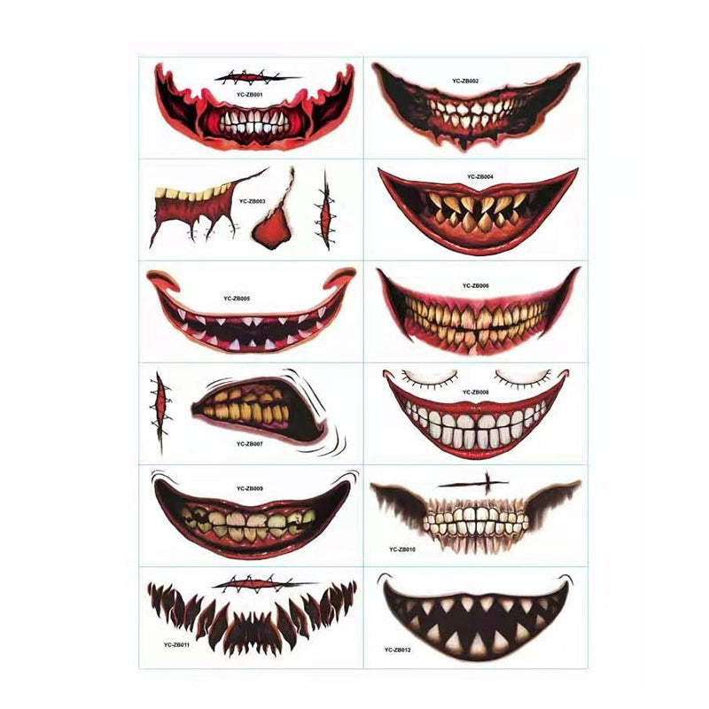 Realistische horror-grijns tattoo-ontwerpen voor Halloween.