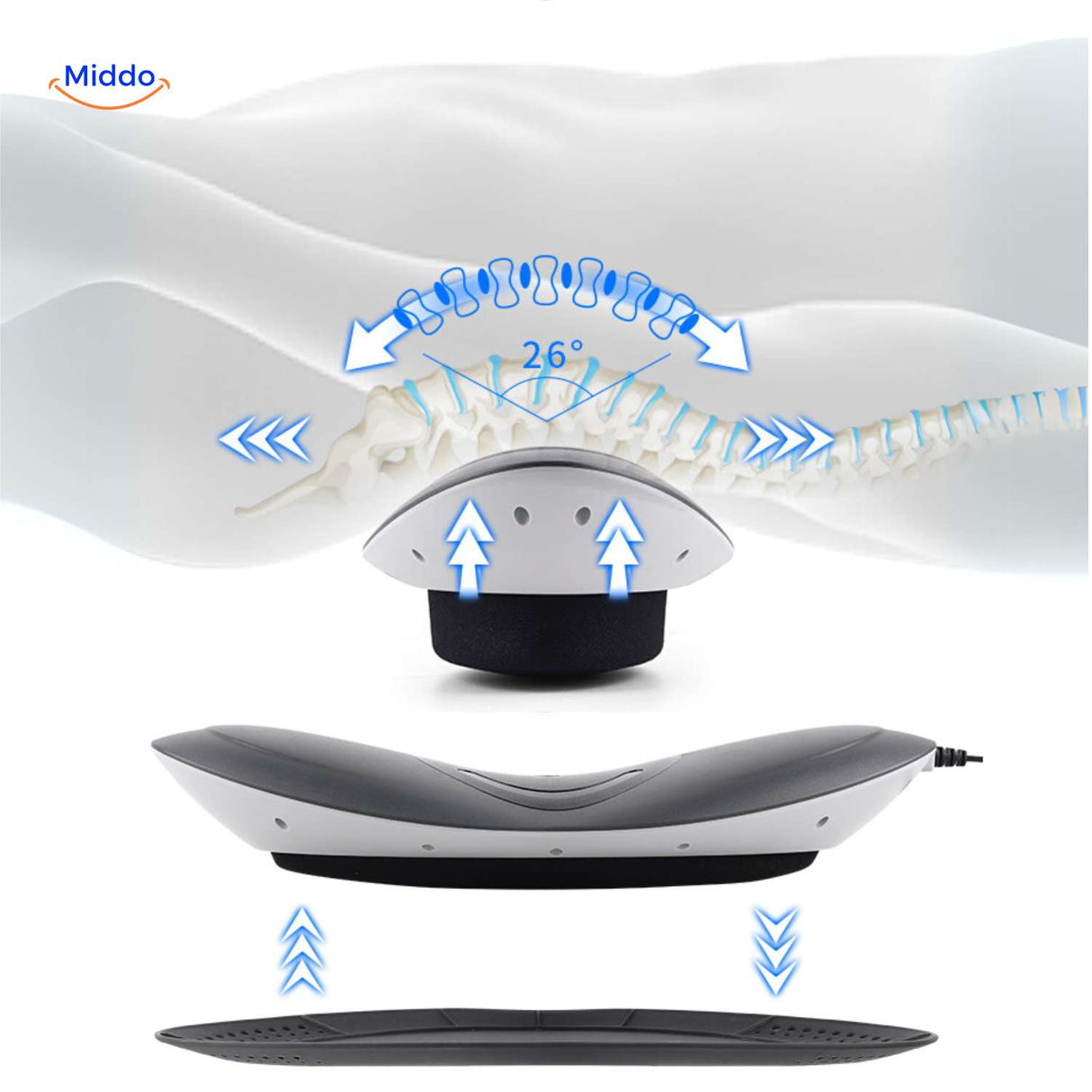relaxacore massager 26 graden rekfunctie voor spinale uitlijning www.middo.nl