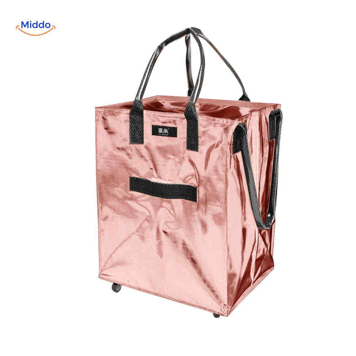 rollexa trolleytas roze metallic opvouwbaar met wielen en hengsels www.middo.nl