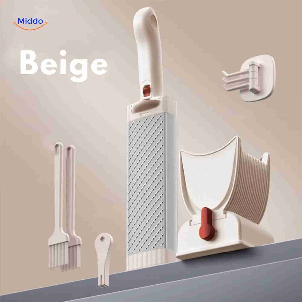 slicora vlees snijset compleet keukenhulpstuk in beige met multifunctionele snijder en accessoires www.middo.nl