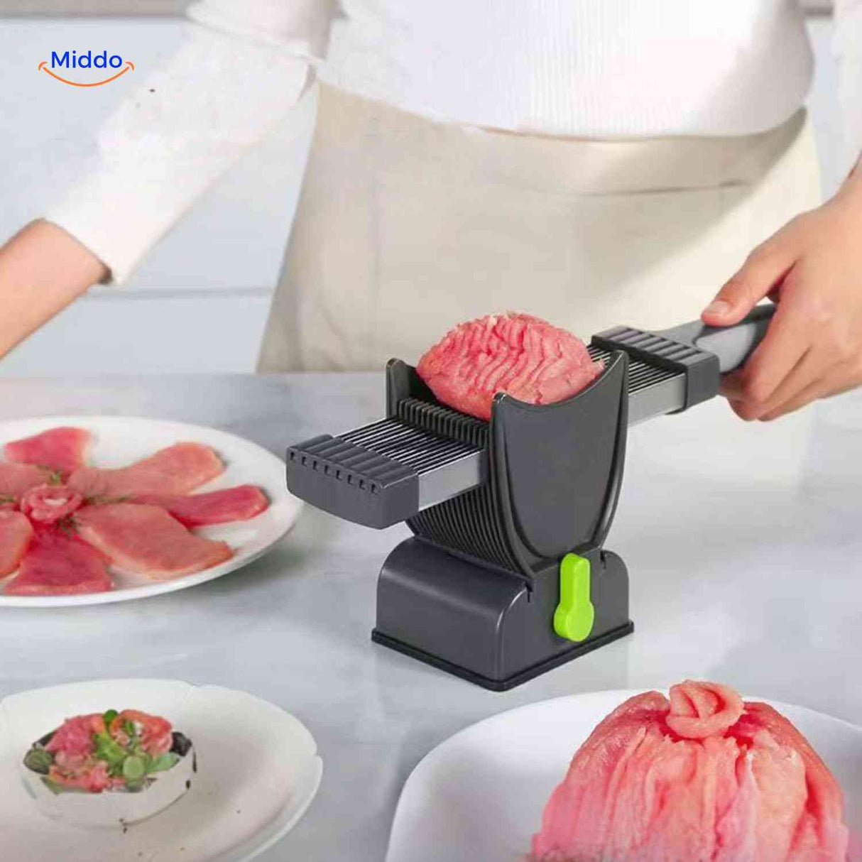 slicora vlees snijset vleessnijder voor rozet snijwerk en presentatie www.middo.nl