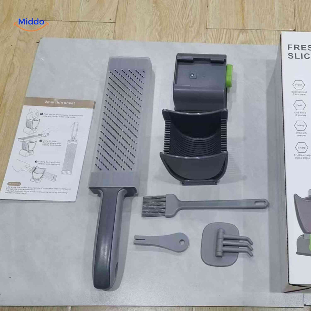 slicora vlees snijset volledige vleessnijder set met accessoires grijs www.middo.nl