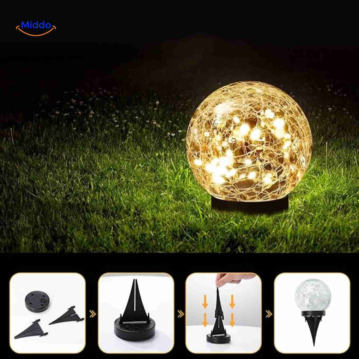 solvion lamp installatieproces van solar ledlamp met prikvoet www.middo.nl