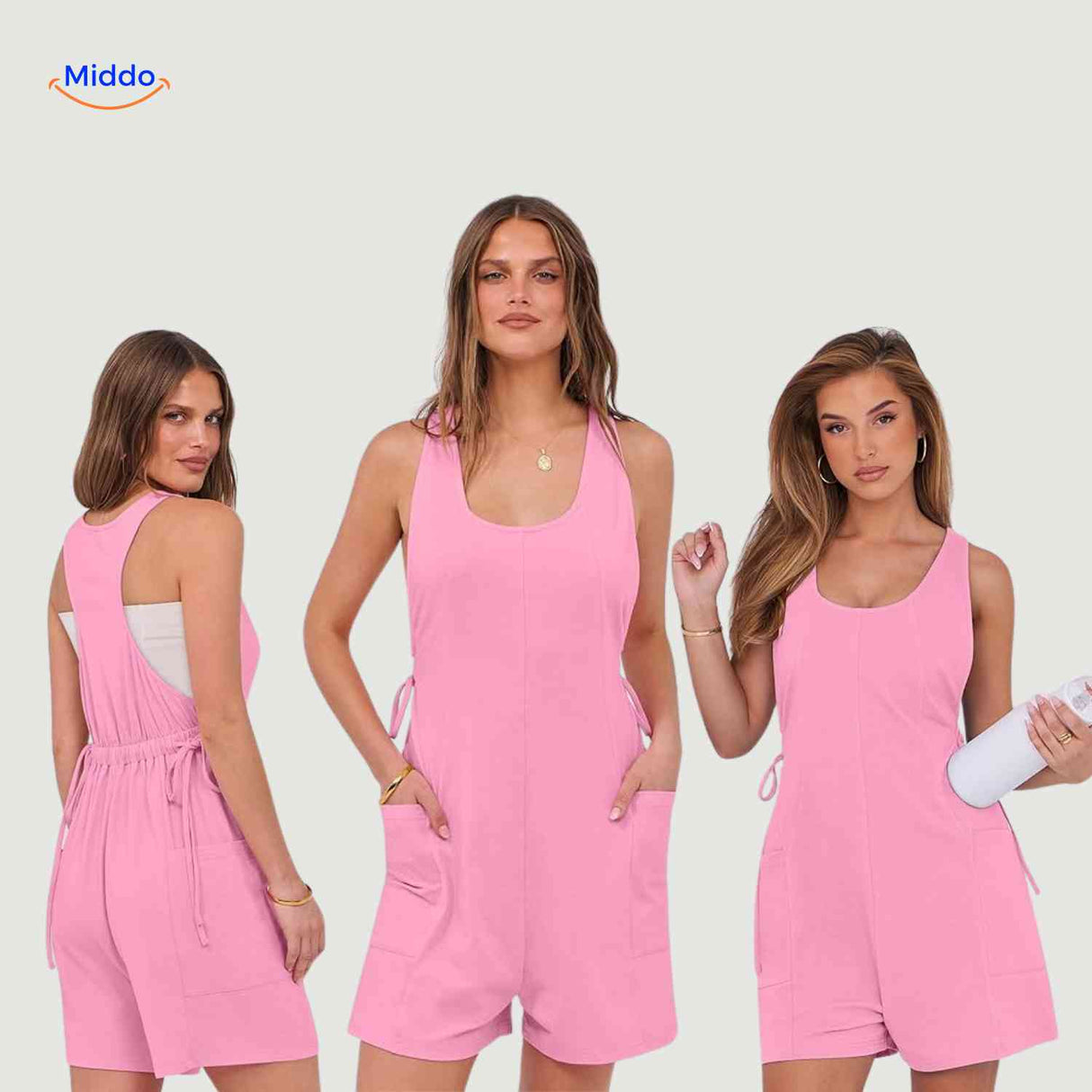 summiva jumpsuit groen racerback stijl achterzijde zijzakken www.middo.nl