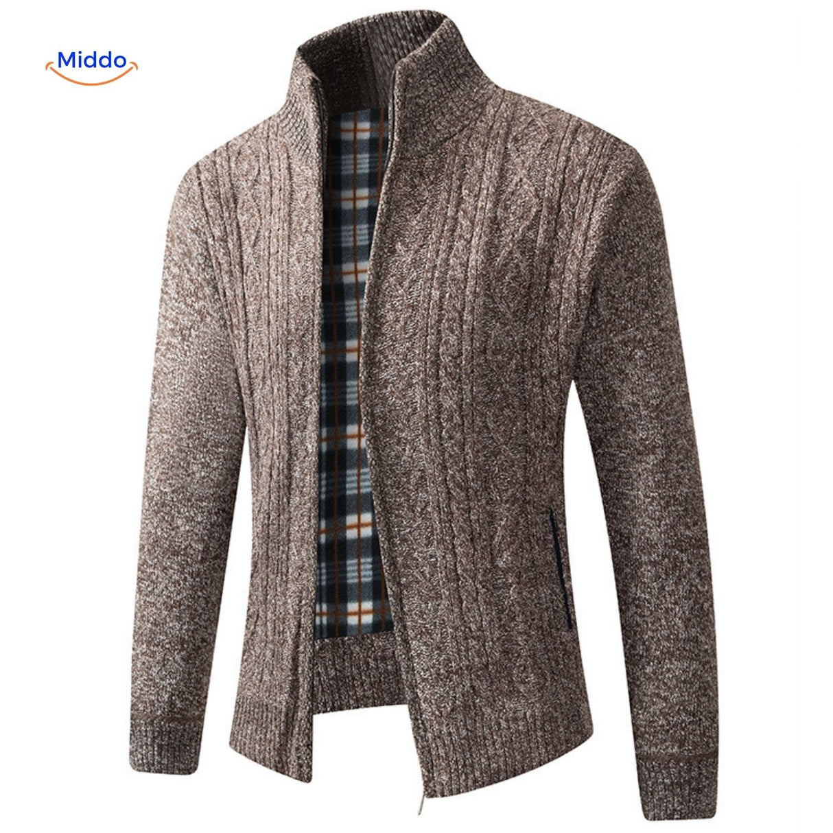thermoknit vest gebreid gevoerd warm heren bruinzijde www.middo.nl