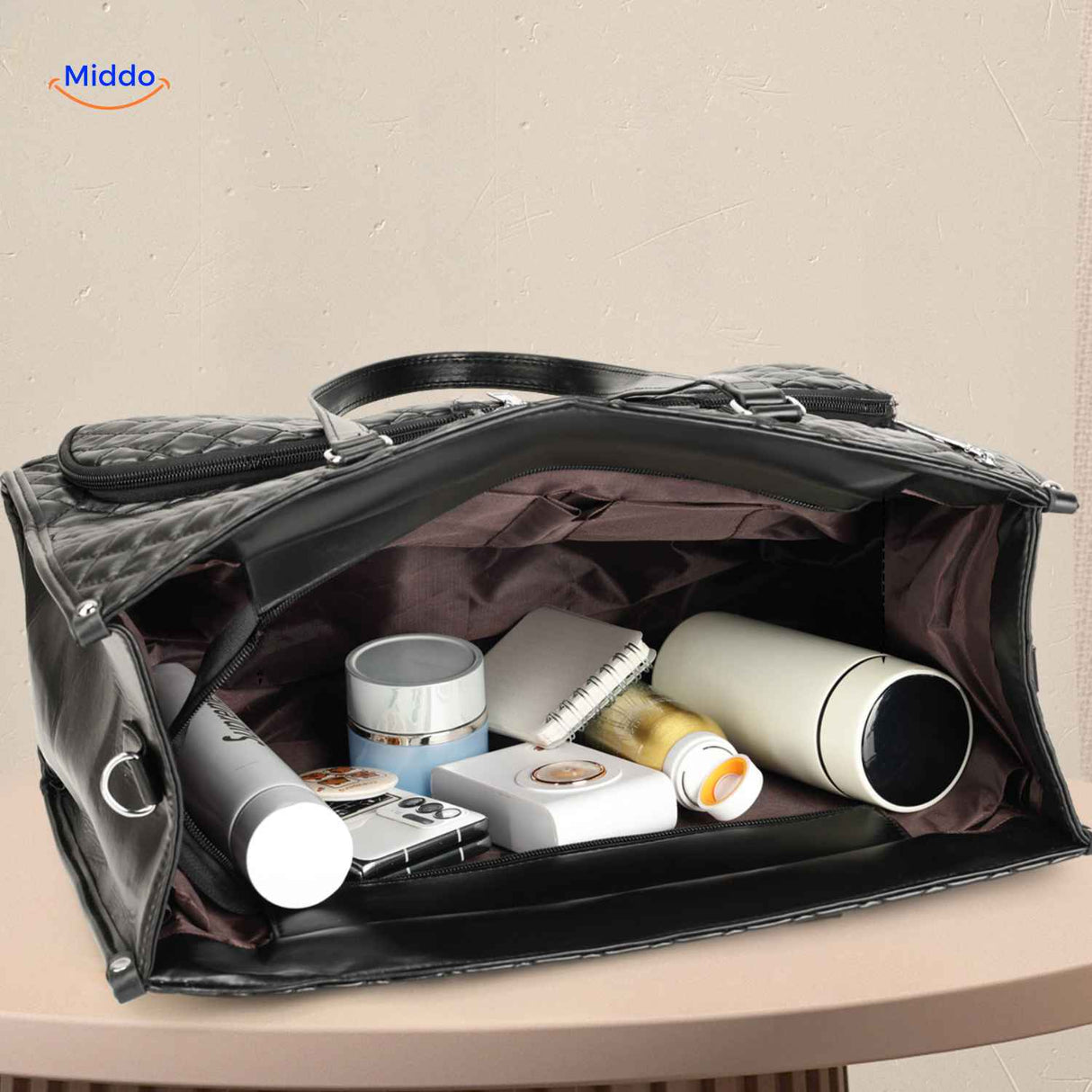 totezia tas zwart ruime inhoud draagtas met vakken www.middo.nl
