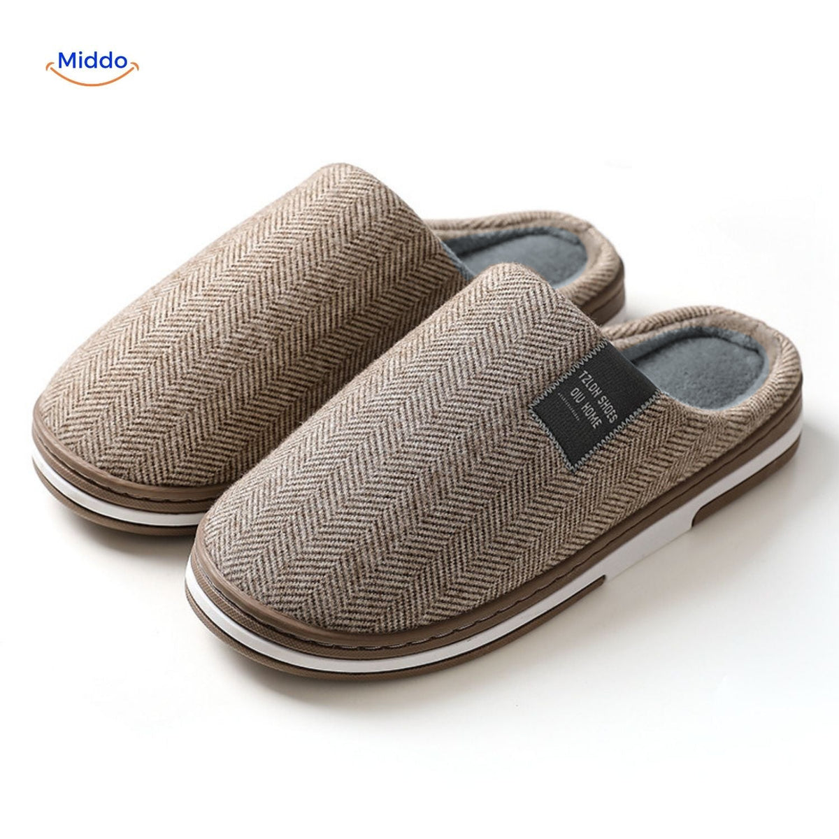 Bruine Warmtique pantoffels met grijze binnenzool en voering