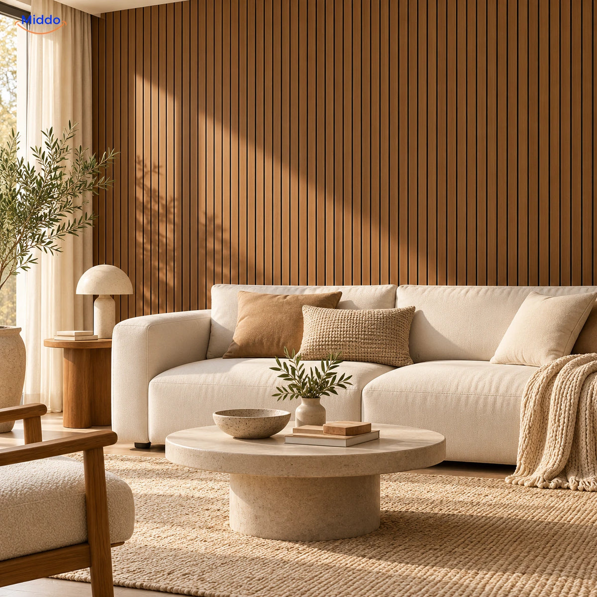 Woonkamer met Boompalm GS008 in houtlook