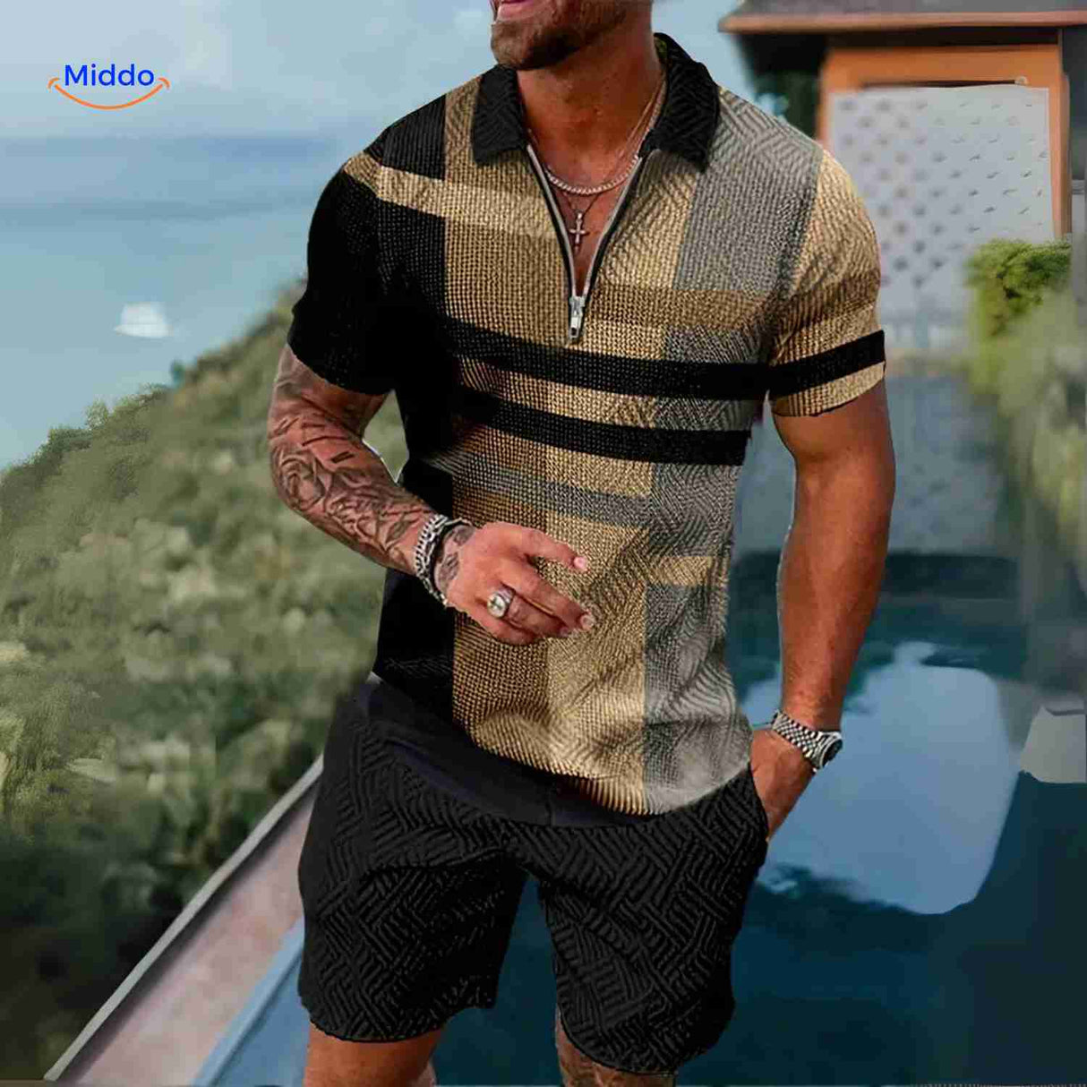 zippora set geruit goud zwart modern stijlvolle zomer outfit www.middo.nl