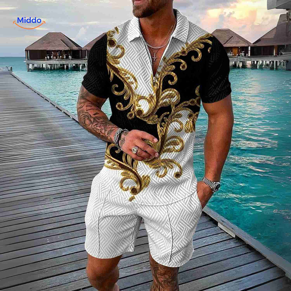 zippora set luxe barok wit zwart goud design zomer herenset www.middo.nl