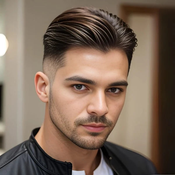 Foto van Jonge man met donker bruin kort haar aan de zijkant en lang boven op zijn hoofd, die de Hair Gel heeft gebruikt.