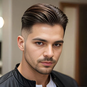 Foto van Jonge man met donker bruin kort haar aan de zijkant en lang boven op zijn hoofd, die de Hair Gel heeft gebruikt.