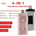 4-in-1 Flashdrive USB-stick in roze en zilver.