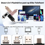 Deze 4 in 1 Flashdrive past op elke telefoon.