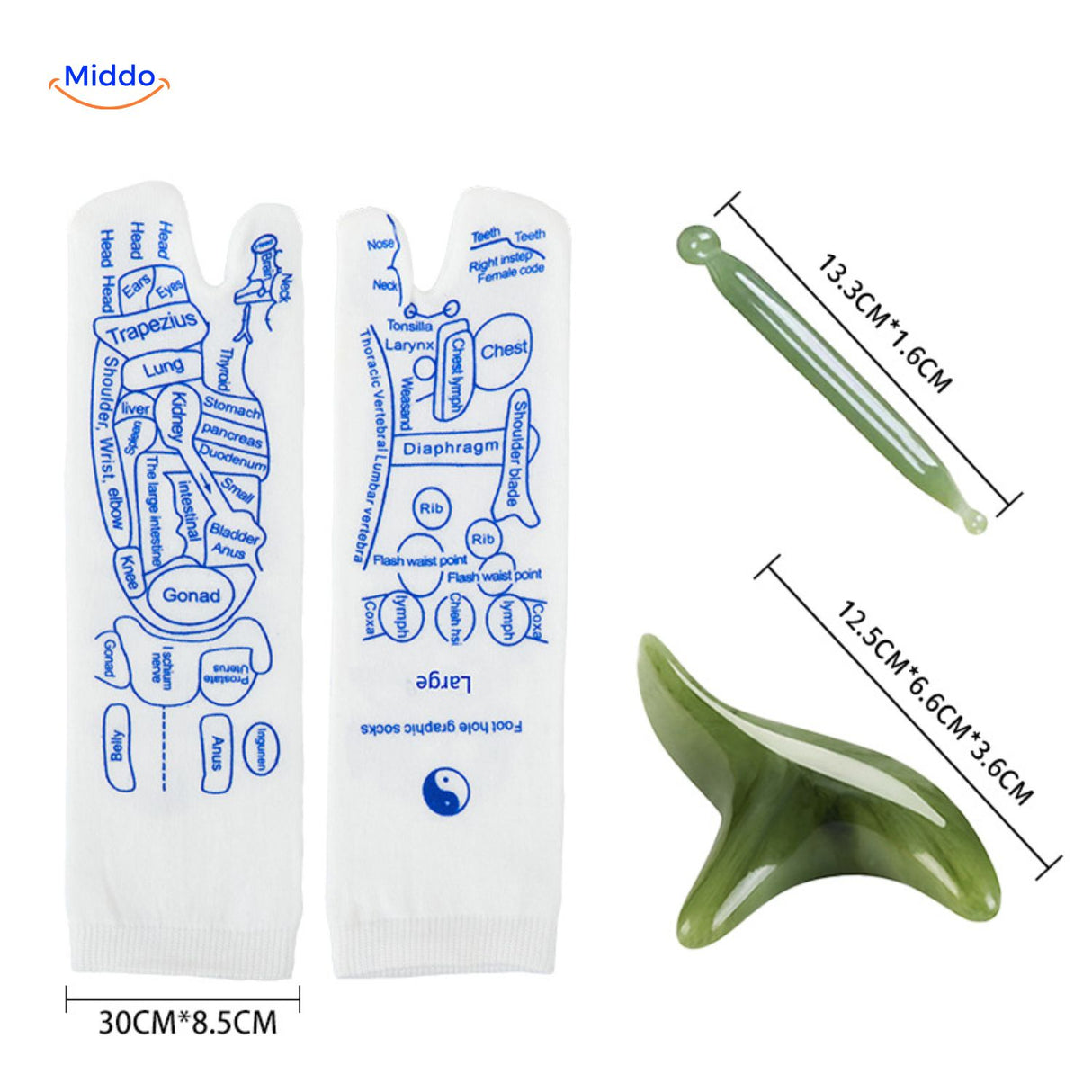 Acupoint Sokken therapeutische massage tools met groottes www.middo.nl