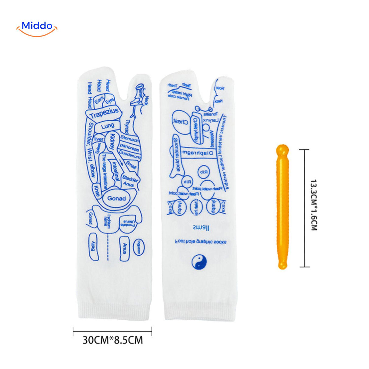 Acupoint Sokken voor voettherapie groottes www.middo.nl