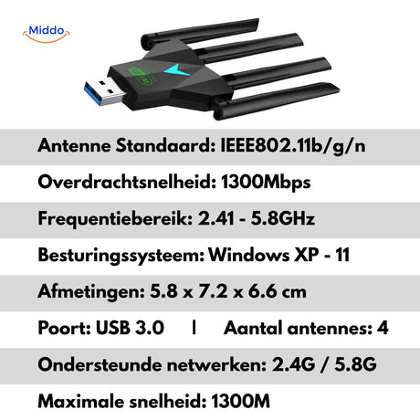 AeroLink wifi adapter afmetingen compact ontwerp www.middo.nl