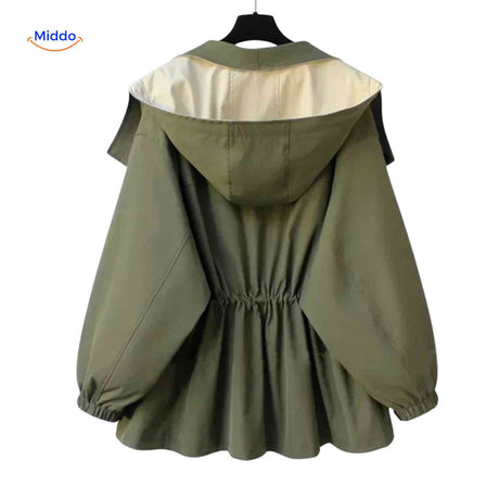 AquaShell jas groen met capuchon en licht detail damesjack www.middo.nl