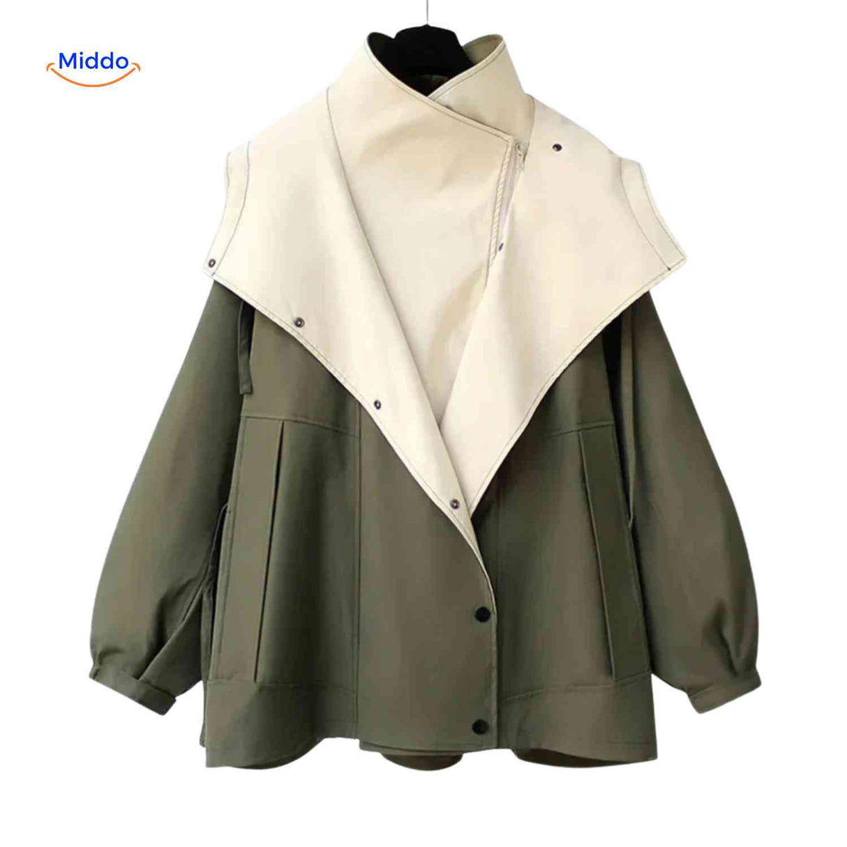AquaShell jas groen met creme hoge kraag damesjack www.middo.nl