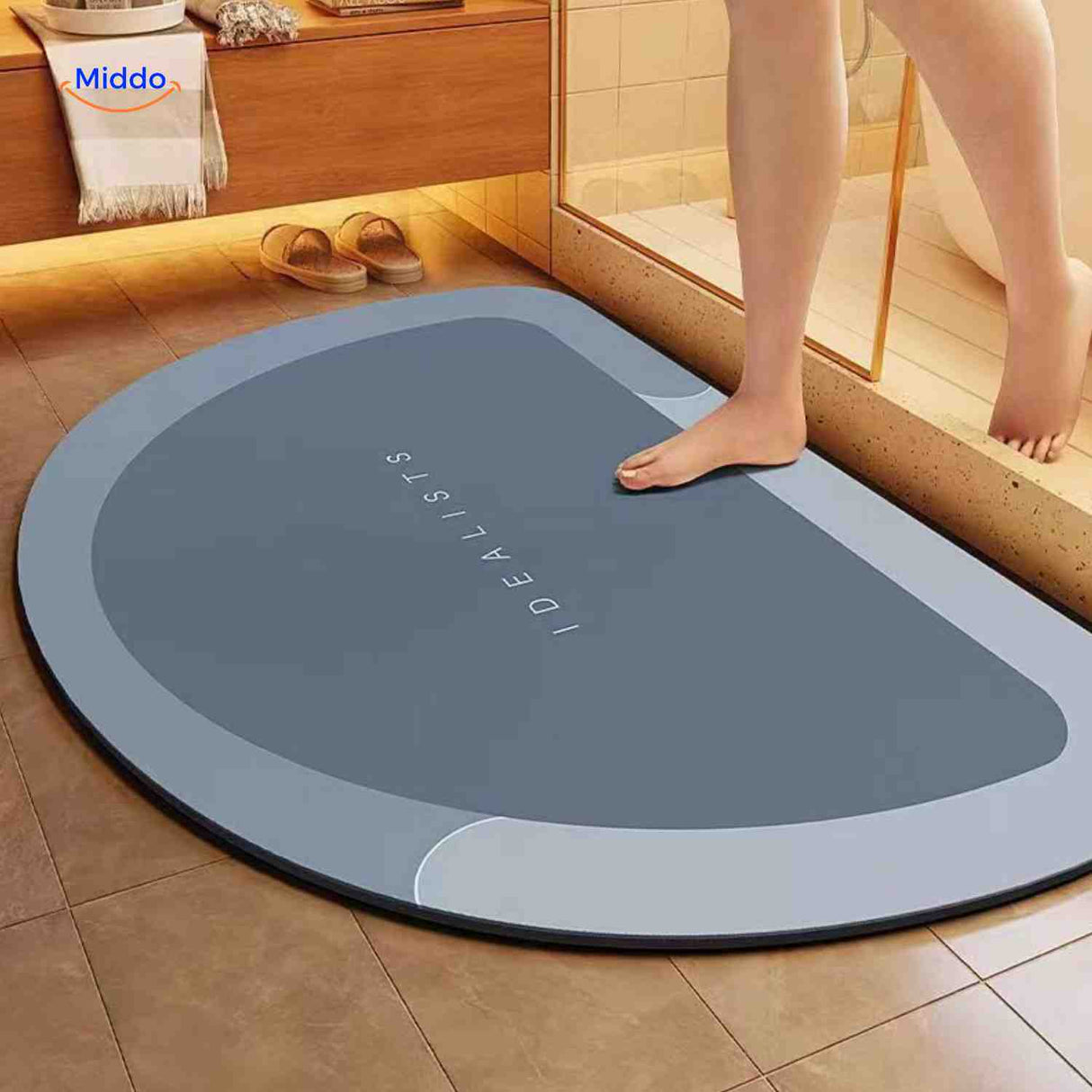 Aquastep Badmat halfrond blauw grijs badkamer accessoire www.middo.nl