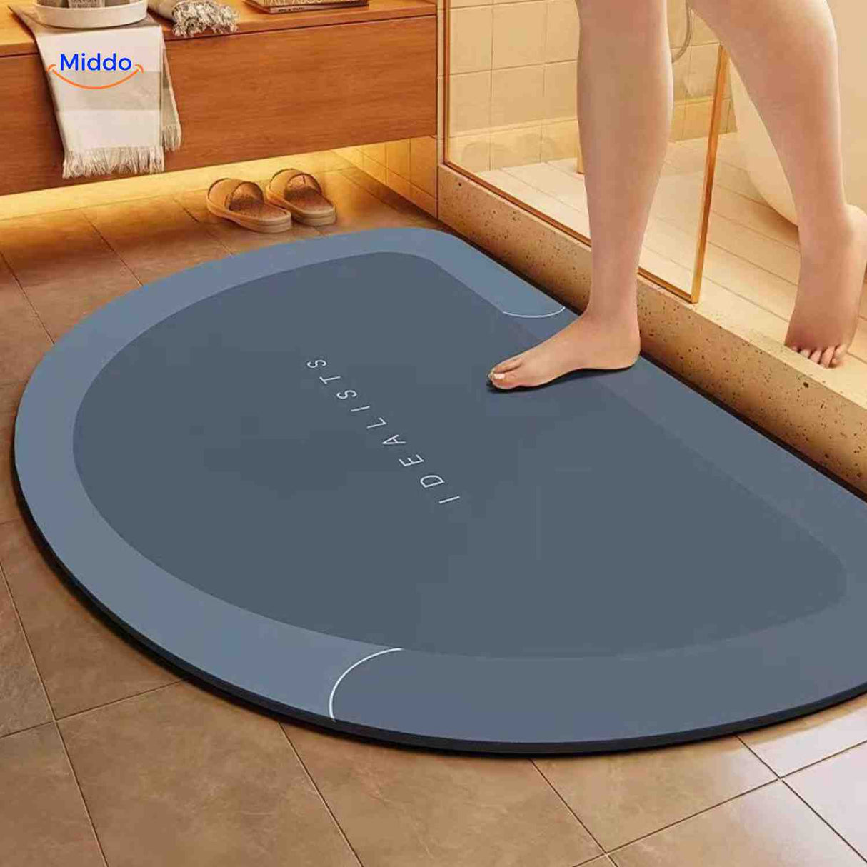 Aquastep Badmat halfrond blauw grijze kleur www.middo.nl