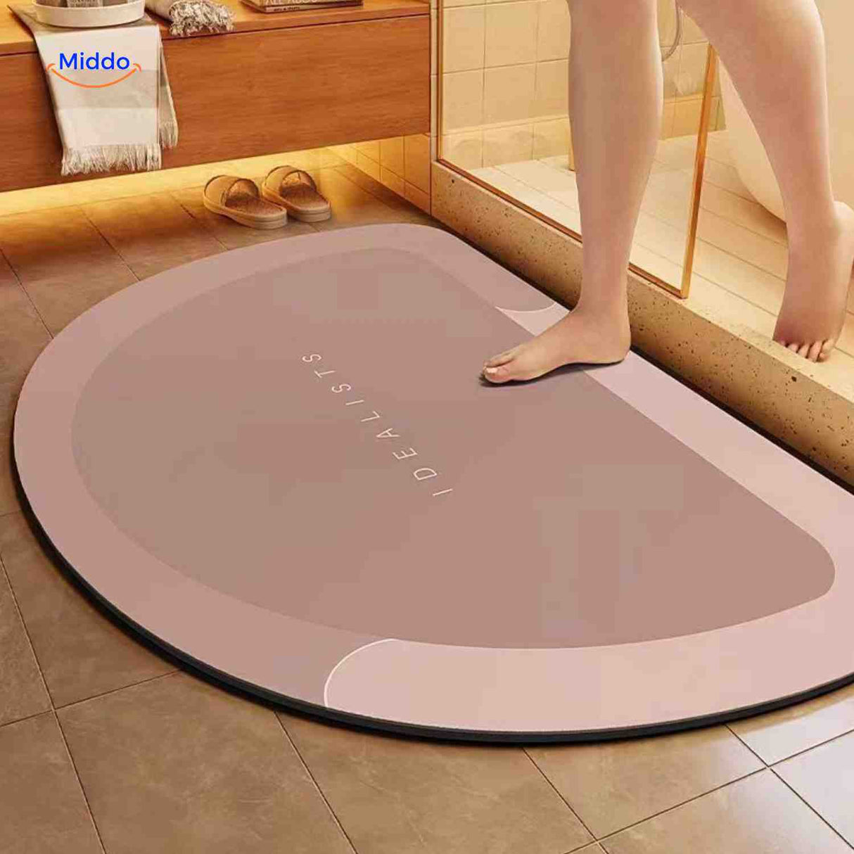 Aquastep Badmat halfrond bruin badkamer tapijt www.middo.nl