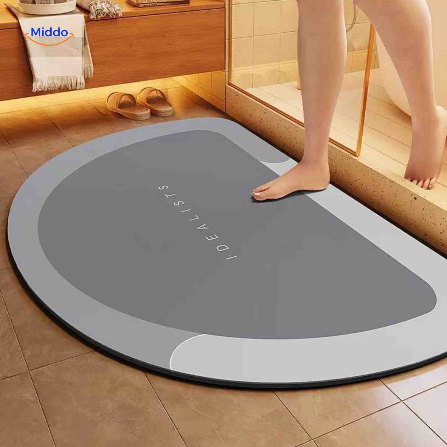 Aquastep Badmat halfrond licht grijze kleur www.middo.nl