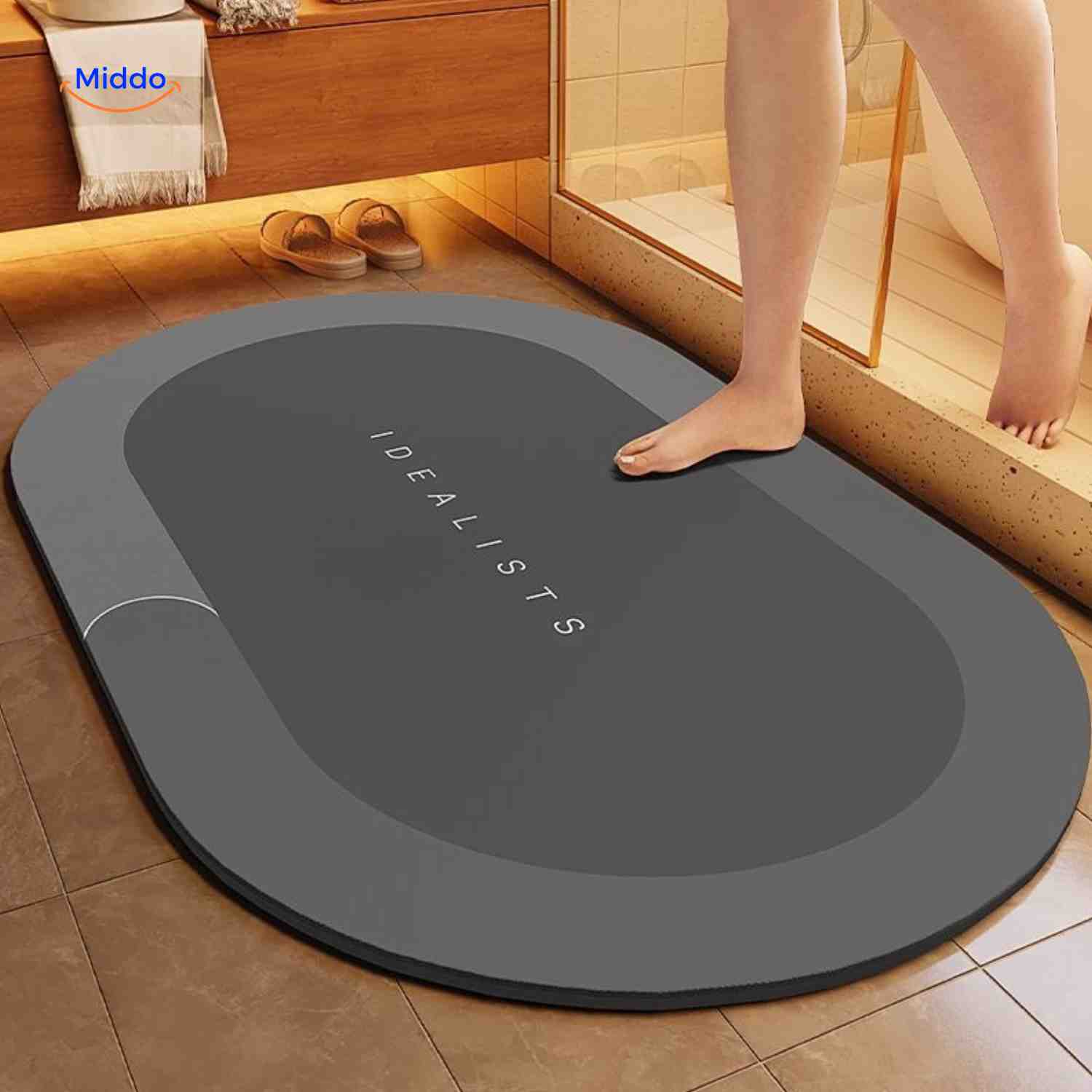 Aquastep Badmat ovaal donker grijze kleur www.middo.nl