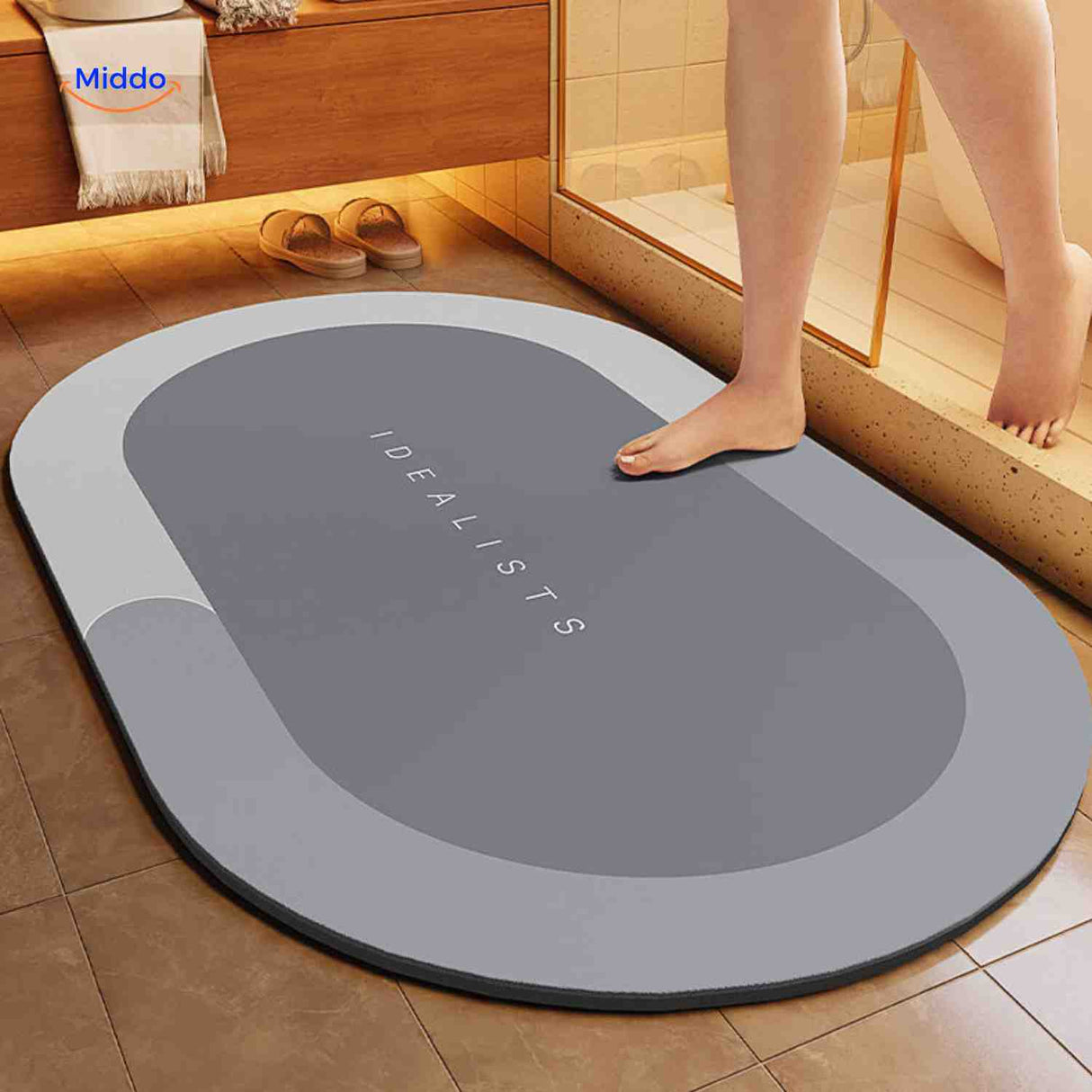 Aquastep Badmat ovaal licht grijze kleur www.middo.nl