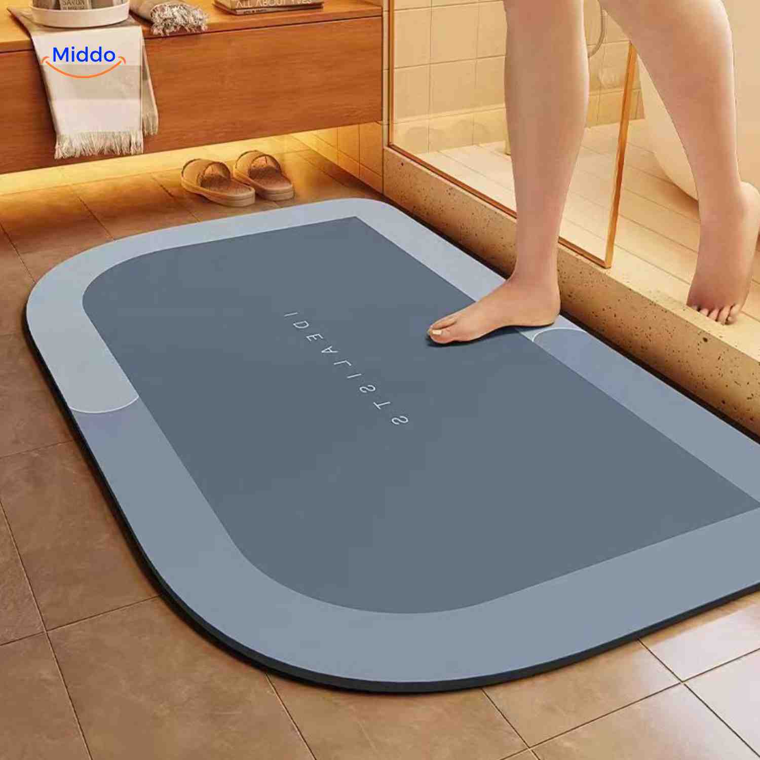 Aquastep Badmat rechthoek blauw grijze kleur omgekeerd www.middo.nl
