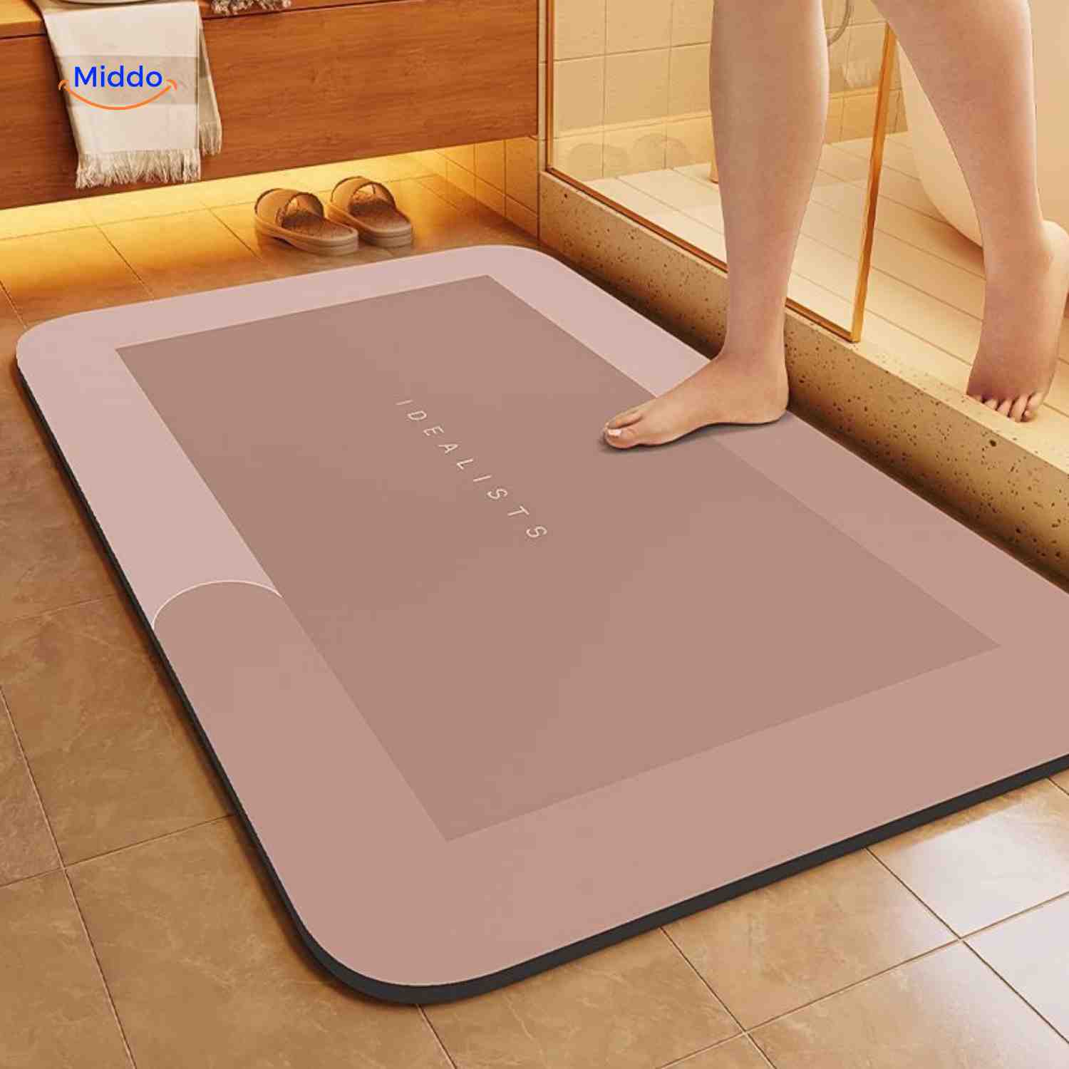 Aquastep Badmat rechthoek bruin antislip sneldrogend www.middo.nl