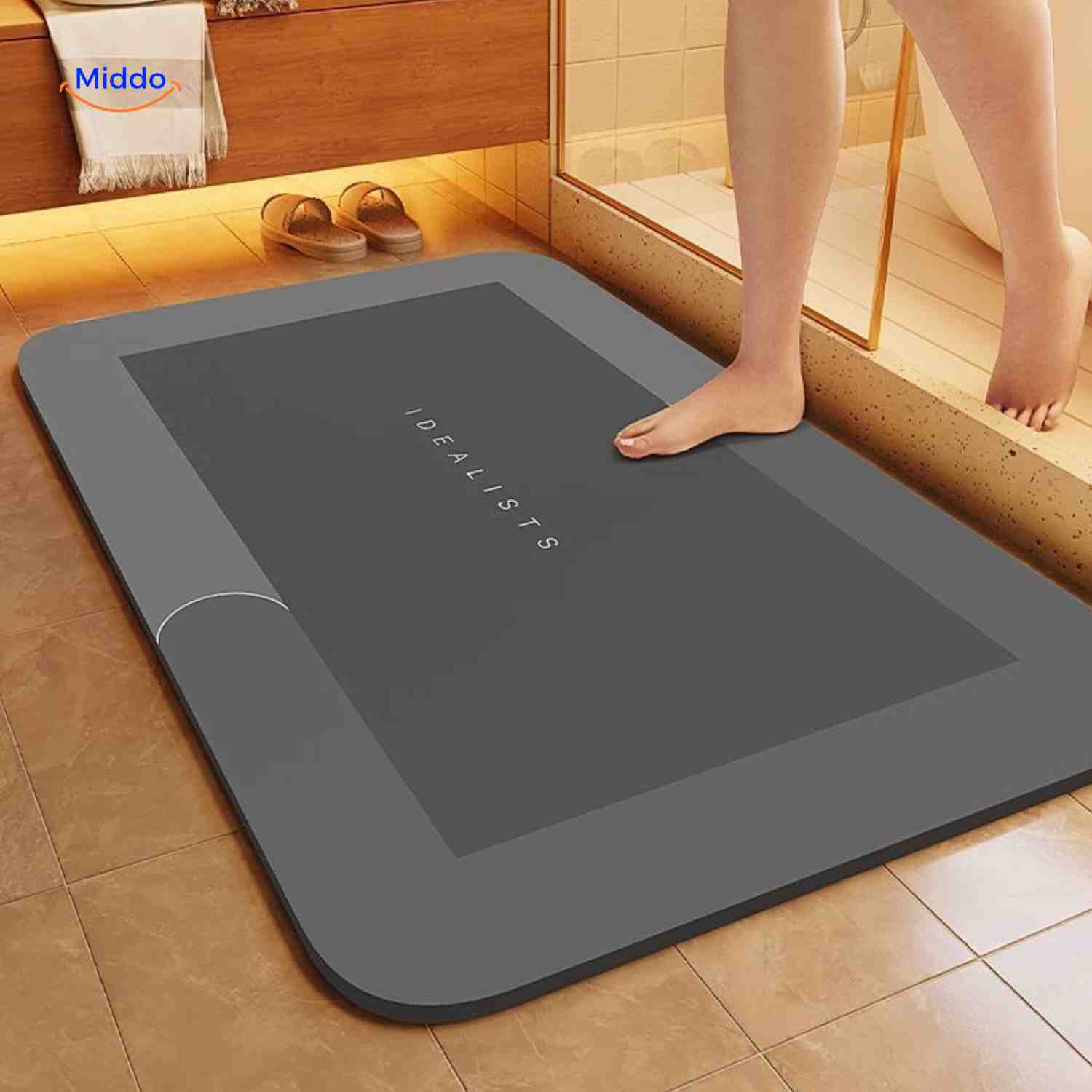 Aquastep Badmat rechthoek donker grijze kleur met lijnen www.middo.nl