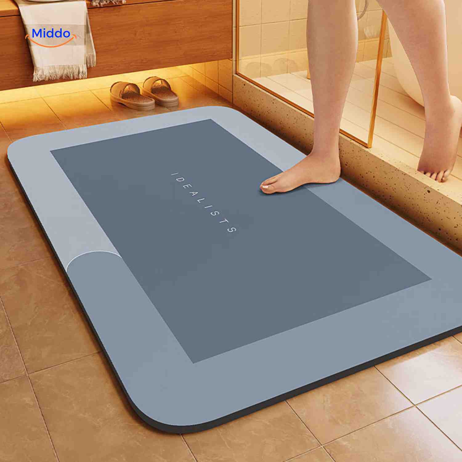 Aquastep Badmat rechthoek licht blauw grijze kleur www.middo.nl