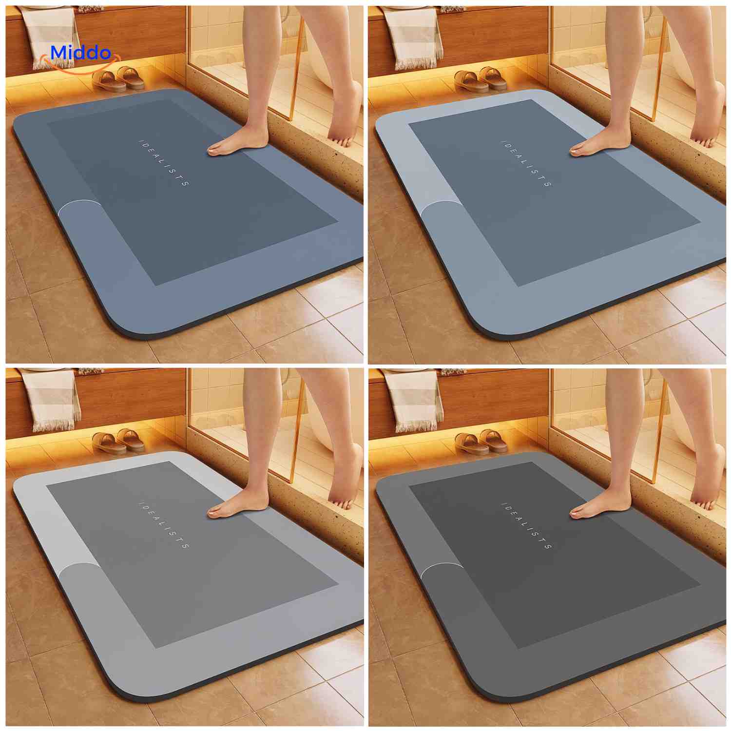 Aquastep Badmat vier kleuren rechthoek ovaal badkamer www.middo.nl