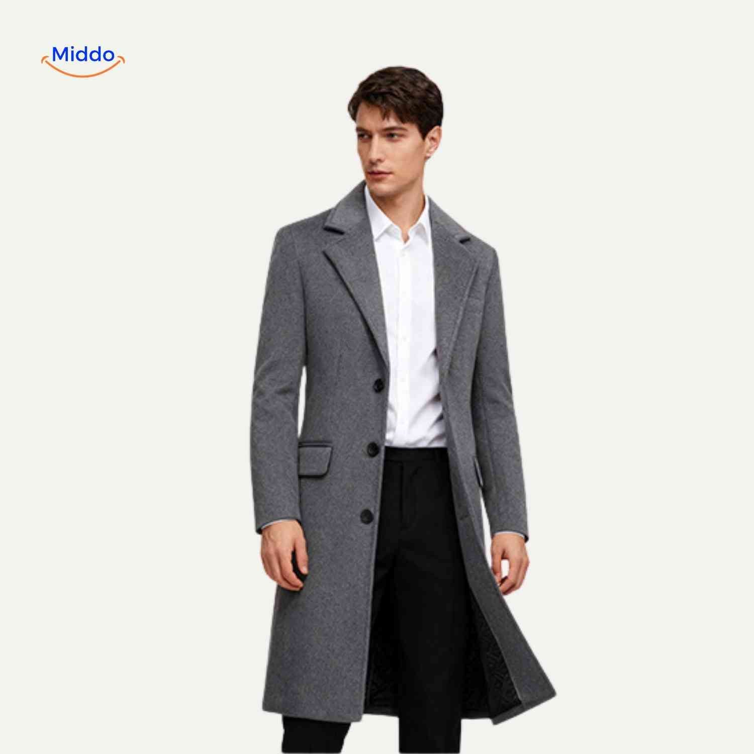 Ashford Wol Trench grijze lange jas herenwww.middo.nl