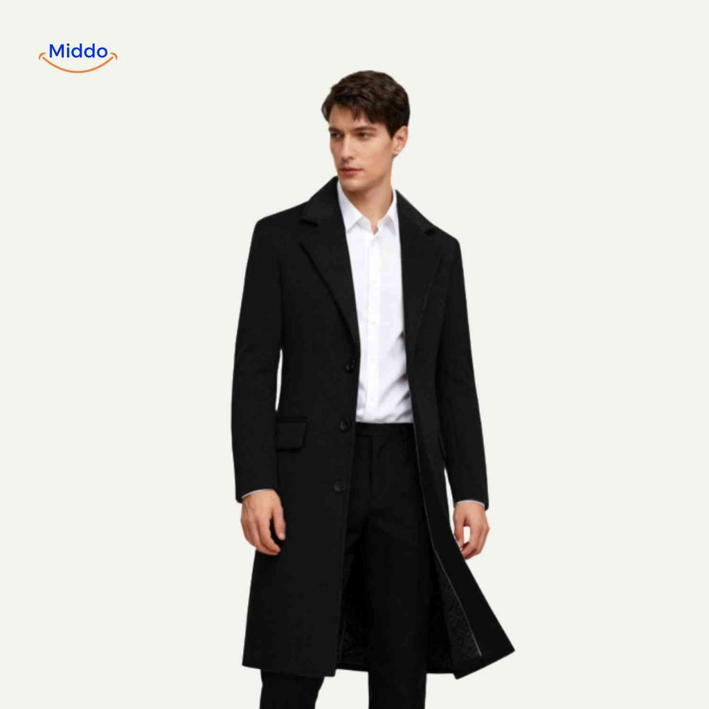 Ashford Wol Trench zwarte lange jas herenwww.middo.nl