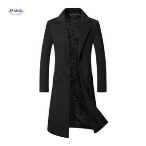 Zwarte Ashford™ lange wol mantel voor heren, geïnspireerd door Peaky Blinders.