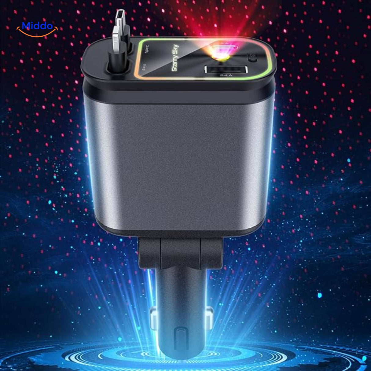 AutoCharge 120W in auto met verlichting en sfeermodus www.middo.nl