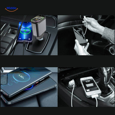 AutoCharge 120W met opladen en laadkabel in auto www.middo.nl