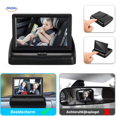 BabyGuard inklapbare monitor met baby voor achterbankzicht