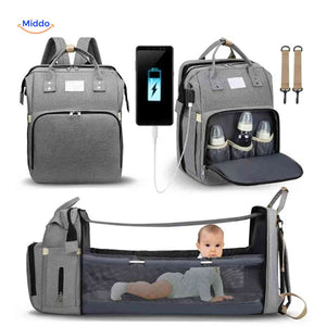 BabyLuxe Rugtas grijs multifunctionele luiertas met wieg en usb www.middo.nl