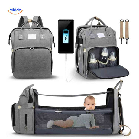 BabyLuxe Rugtas grijs multifunctionele luiertas met wieg en usb www.middo.nl