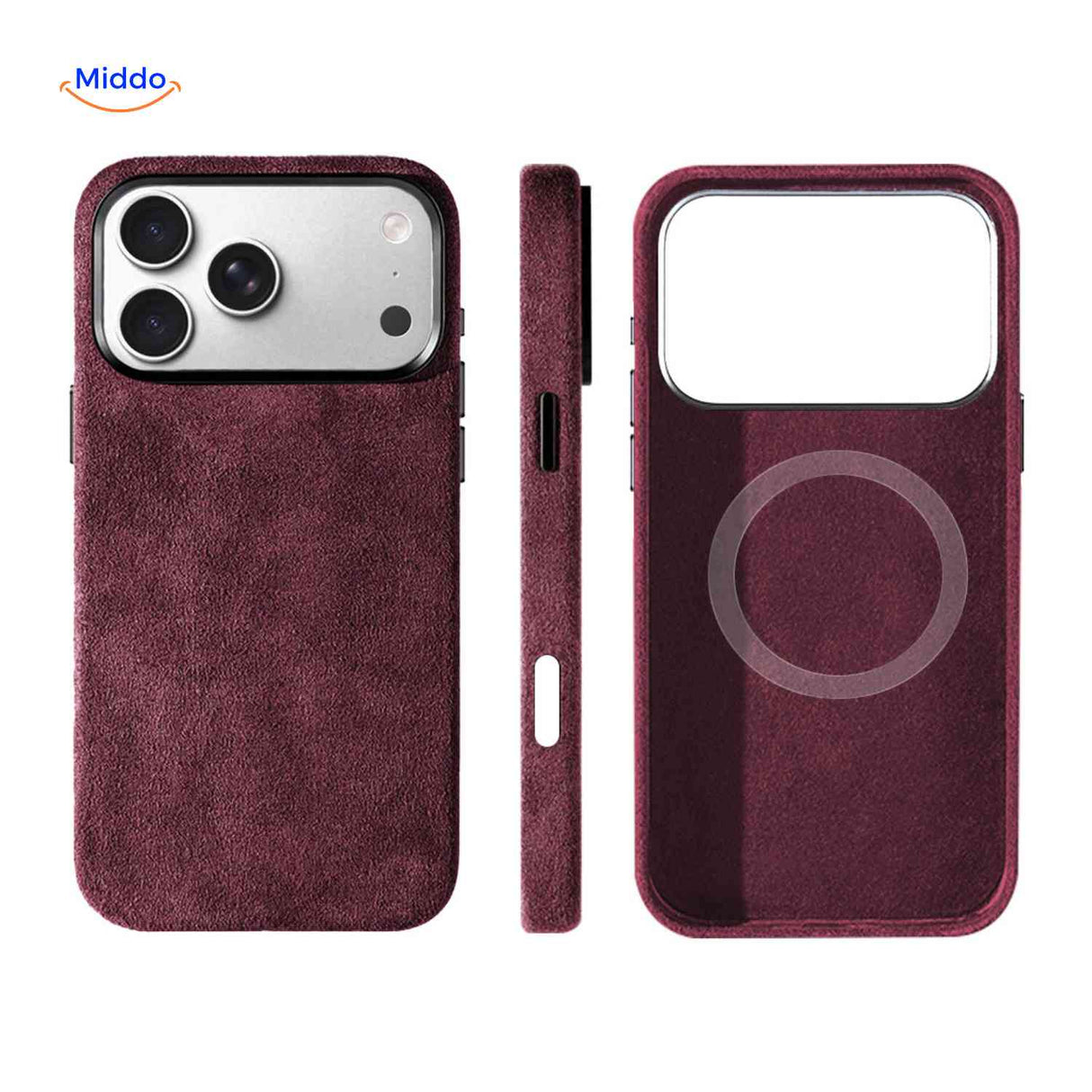 Bourgondisch rood iphone hoesje met magsafe ondersteuning en antislip textuur www.middo.nl